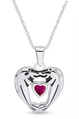 Sea Lions Manatee Heart Pendant Necklace Sterling Silver Simulated Ruby Gemstone • $47.01