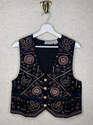Vintage Tan Zara Floral Embroidery Multicolor Vest Women’s Size Medium • $17.95