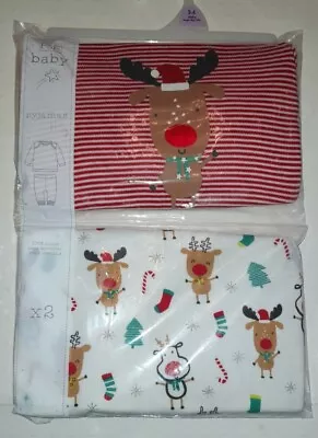 New Tesco F&F Baby Christmas Pyjamas X2 Pairs Red/White Mix Age 3-6 Mths • £6.76