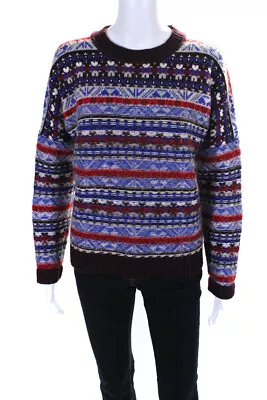 J Crew Womens Pullover Crew Neck Fair Isle Sweater Blue Red Wool Size Small • $42.69