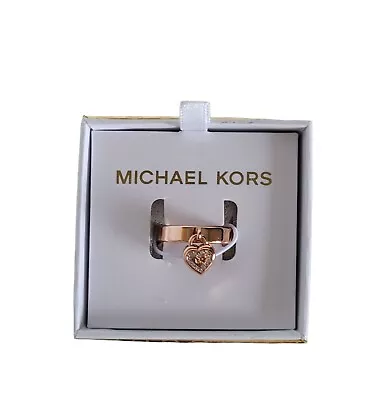 Michael Kors Rose Gold Tone Size 8  MK  Dangle Heart Pave Stone Ring $65 Boxed • $44.99