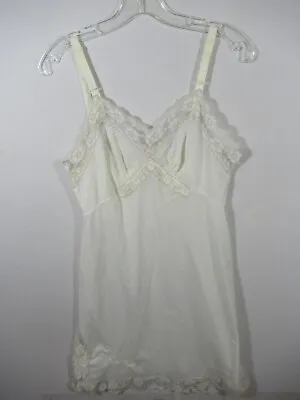 Vintage Dixie Belle Satin Full Dress Slip Size 38 Nylon Lace White • $12.79