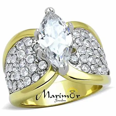 4.28 Ct Marquise Cut Cz Two Tone Ip Stainless Steel Engagement Ring Sizes 5-4.28 • $23.86