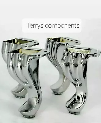 4x CHROME FURNITURE FEET LEGS FOR SOFA BEDS CHAIRS STOOLS TABLE PRE DRILLED • £23.50