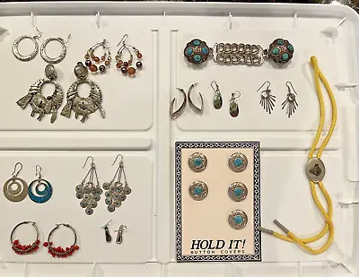 VTG 80’s Costume Western Jewelry Lot 1 Pair Of Alpaca Mexico Earrings • $19