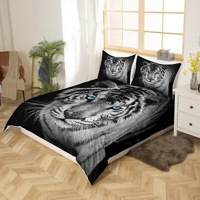 3D Animal Safari Tiger Print Duvet Quilt Cover + Pillow Cases Bed Bedding Set • £14.45