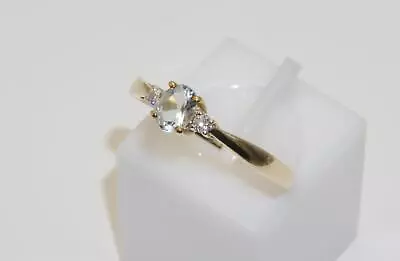 Pre-Loved 9carat 9k Gold Aquamarine & Diamond Set Ring Size UK - L US - 5 1/2 • $266.33