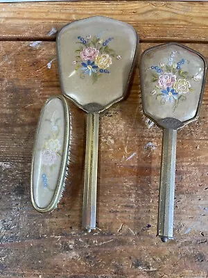 Vintage Vanity Dressing Table Set Floral Embroidered 3 Piece • $22.41