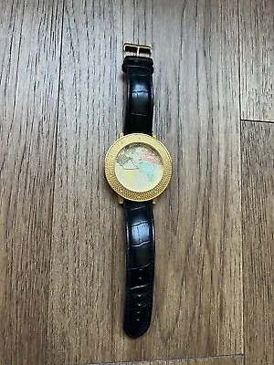 Super Techno M9012 World Map Watch - Gold Tone Japan “Genuine Diamonds” READ • $72.88