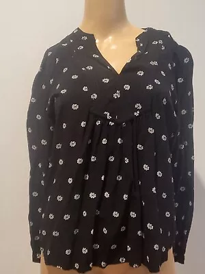 £17.95 • Buy LOFT Blouse Womens Small Petite Tunic Long Sleeve Peasant Boho Top Black & White