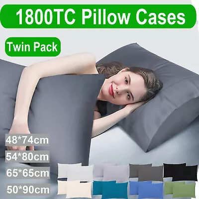 2 PCS 1800TC Pillow Cases Hotel Quality Pillowcase Standard European Queen King • $9.99