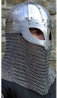 18 Guage Steel Viking Helmet Battle Armor Chain Mail Mask Rustic Christmas Gift • $59.50