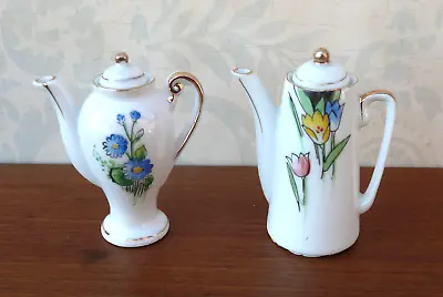2 Vintage Miniature Porcelain Coffee Pots Tea Pots Pretty Flower Patterns  JAPAN • $10.50