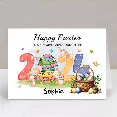 Personalised Easter Card Happy Easter Bunny Egg Daughter Son Grandson Niece Kids • £2.99