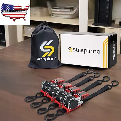 Retractable Ratchet Straps 1 In X 10 Ft Secure Tie-Downs With Rubber-Coated Ste • $114.28