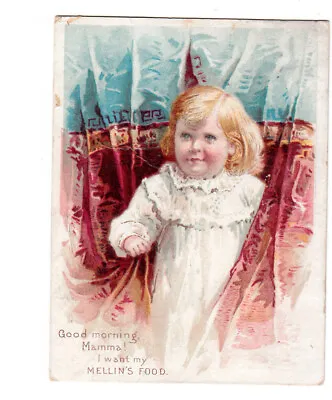 Mellin's Food Blond Girl In White Nightgown Curtain Vict Card 1880s • $1