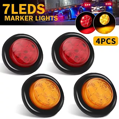 4x 2  Inch Round Red Amber LED Side Marker Clearance Trailer Truck RV Lights 12V • $14.48