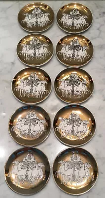 10 Fornasetti Gold Charioteer Coasters MCM Italian Modernism Tidbit Plates C1960 • $350