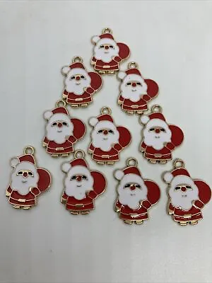 10 Christmas Santa Father Christmas & Sack Gold Tone Charms & Enamel Detail • £4.50