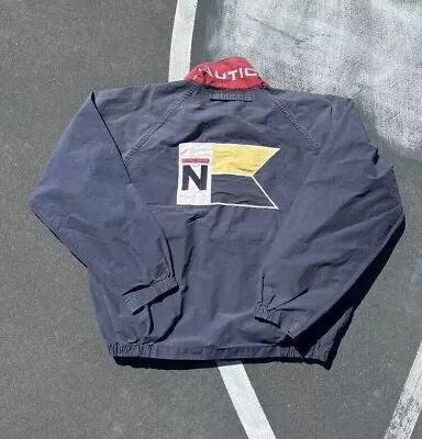 Vintage Nautica Flag Windbreaker USA Men’s XL Blue Double Sided Embroidered • $34.99