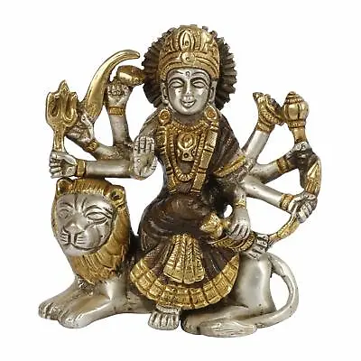 $92.70 • Buy Brass Maa Durga Idol Sitting On Lion Sherawali Murti Navratra Statue Figurine