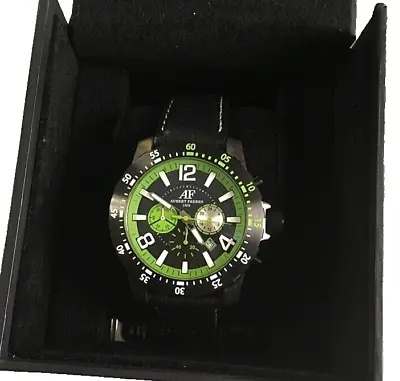 NEW Aubert Freres 14137 Mens Alton Chronograph Date GMT Green & Black Dial Watch • $87.35