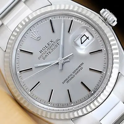 ROLEX MENS DATEJUST 18K WHITE GOLD STEEL GRAY WATCH W/ OYSTER BAND • $3999.95
