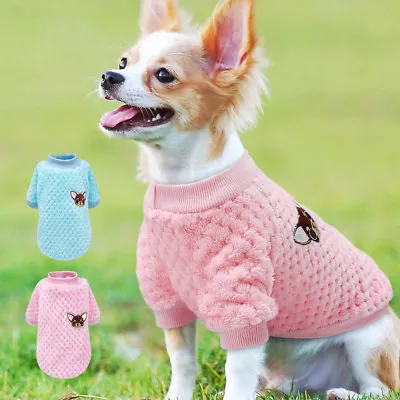 Dog Knitted Jumper Embroidery Chihuahua Clothes Pet Puppy Cat Sweater For Yorkie • £7.43