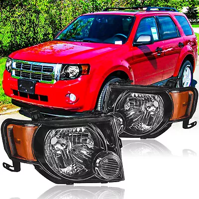 For 2008-2012 Ford Escape Black Headlights Headlamps Assembly Pair With Bulbs • $76.88
