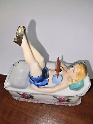 Vintage Naughty Nodder Ashtray Blonde Lady Beauty Moving Legs & Fan. Patent TT • $50