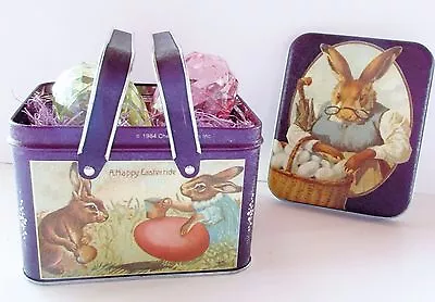 Easter Basket Tin Picnic Style Handle Vintage 1984 Bunny Decor Chein Ind. 6   • $12.99