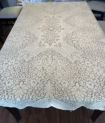 Vtg Quaker Lace Tablecloth 60x76 Oblong Rectangle Ecru Picot Loop Scallop  • $25