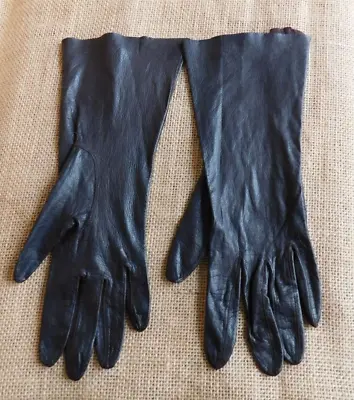 VTG Brown  REAL Kid Leather Gloves Womens Size 6.5  Made In France 10.25 Length • $19.99