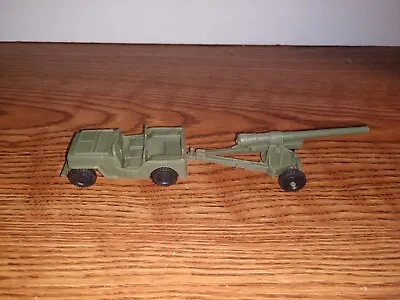 1960s Marx US Army Plastic Jeep & Artillery Cannon Dark Olive Playset Navarone • $26.99