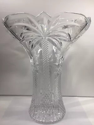 Godinger Shannon Crystal Clear Trumpet Vase 12  Palm Tree Design Palm Beach  • $69.60