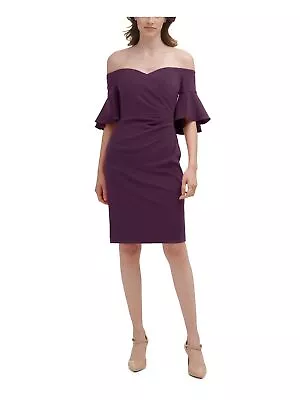 CALVIN KLEIN Womens Purple Lined Bell Sleeve Above The Knee Sheath Dress 16 • $16.99