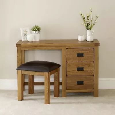 Rustic Oak Pedestal Dressing Table And Stool Set - Bedroom Furniture RS28-RS29 • £399