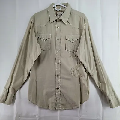 Guess Vintage Men's Large Distressed Embroidered Pearl Snap L/S Western Shirt • $19.99