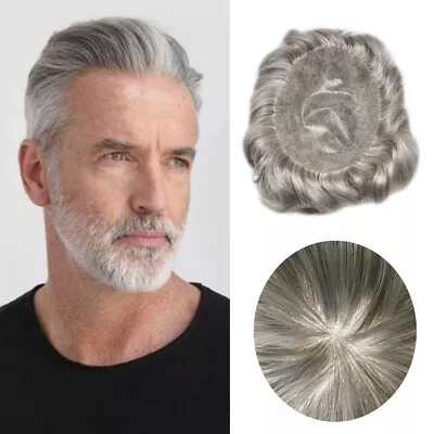 Full PU Men Hair Replacement Systems Poly Thin Skin Toupee Wig Human Hairpieces • $99.99