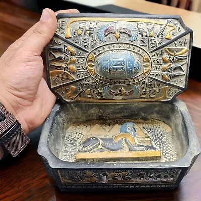 Rare Ancient Egyptian Scarab Jewelry Box - Winged Isis Sphinx Pyramids | BC • $199