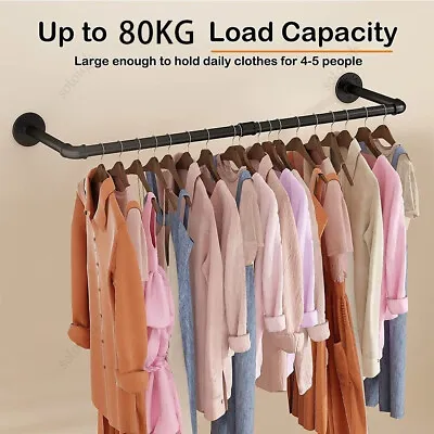 Industrial Pipe Clothing Rack Wall Mounted Clothes Rail Hanging Display Rack Uk • £10.99