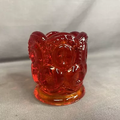 Vintage LE Smith Amber Moon And Stars Toothpick Holder Red Glass • $12