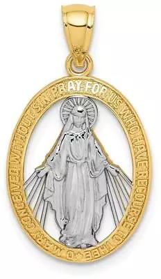 14K Yellow Gold And Rhodium Polished Miraculous Medal Pendant C4712 • $155.95