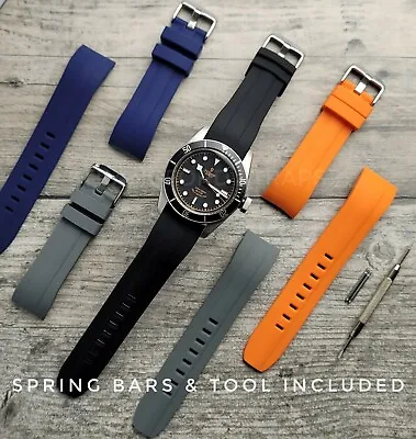 £14.95 • Buy Soft Silicone Rubber Watch Straps Curved End Black Blue Orange 22mm Seiko SKX007