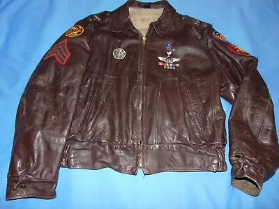 Vintage  Leather  Military A-2 Flight Jacket With  Patches - Pins- Ribbons • $69.99