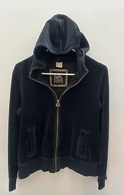 Michael Kors Womens Velour Zip Front Hoodie Sweatshirt Black Medium • $18