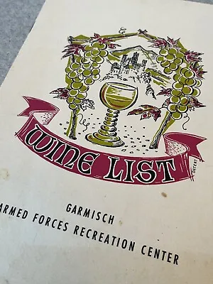 Vintage Wine List MidCentury Garmisch Armed Forces Rec Center Military Estate • $35