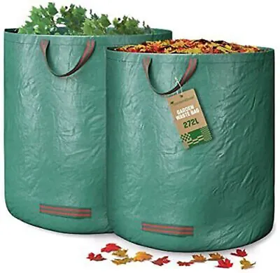 2X272L Large Reusable Garden Waste Bag Rubbish Sack Waterproof Heavy Duty Green • £8.49