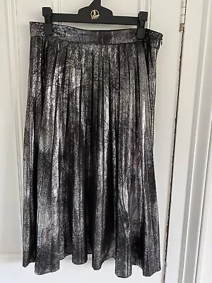 Zara Silver Metallic Pleated Skirt Size Small 10-12 Midi • £10