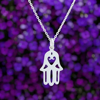 Hamsa Pendant 925 Sterling Silver Hand Of God Hand Of Fatima Necklace Gift • £18.99